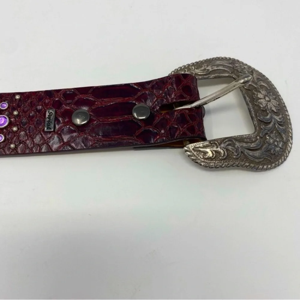 Ariat Sz S Burgundy Leather Purple Rhinestone Western Belt Silver Ornate buckle